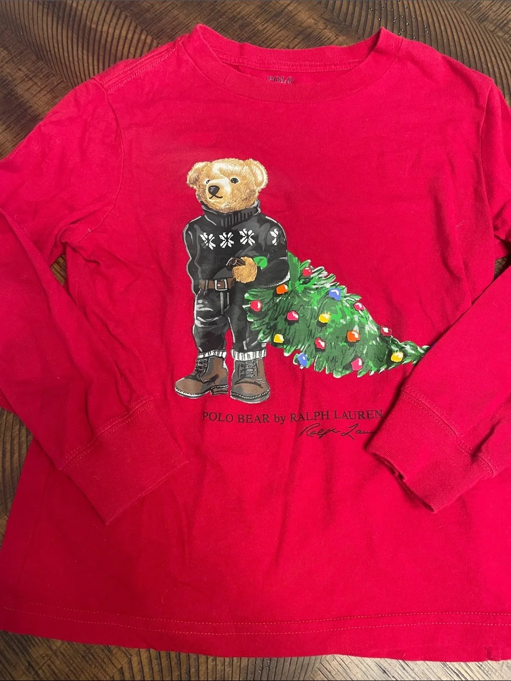 Ralph Lauren Red Polo Bear Christmas Tree Tee
